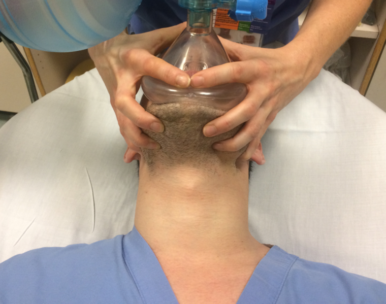 M3 Fig 2 breathing Two-handed Bag Valve Mask technique